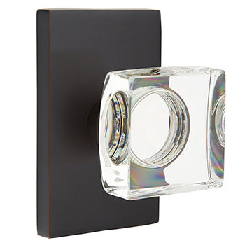 Emtek Square Crystal Knob with Modern Rectangular Rosette