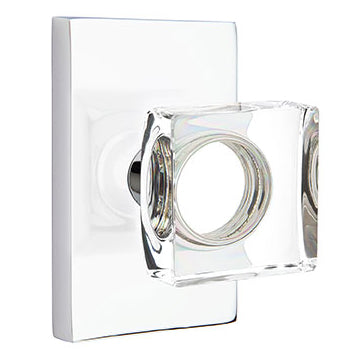 Emtek Square Crystal Knob with Modern Rectangular Rosette