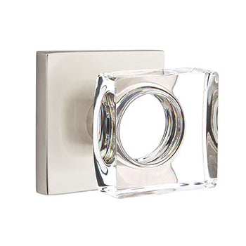 Emtek Square Crystal Knob with Square Rosette - Satin Nickel