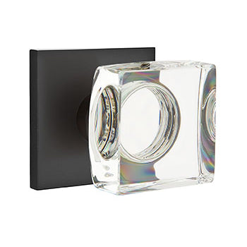 Emtek Square Crystal Knob with Square Rosette - Flat Black