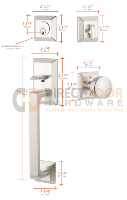 Measurements for Emtek Transitional Heritage Sectional Handleset