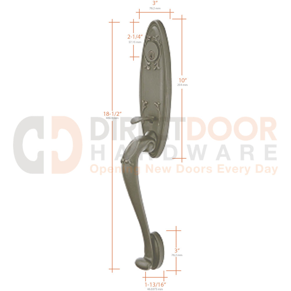Emtek Tuscany Grip by Grip Handleset Measurements