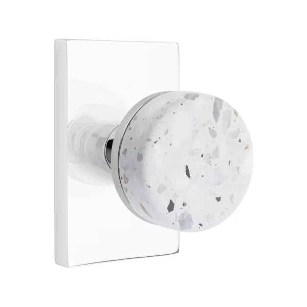 Emtek Light Terrazzo Interior Mortise Knob with Modern Rectangular Rosette