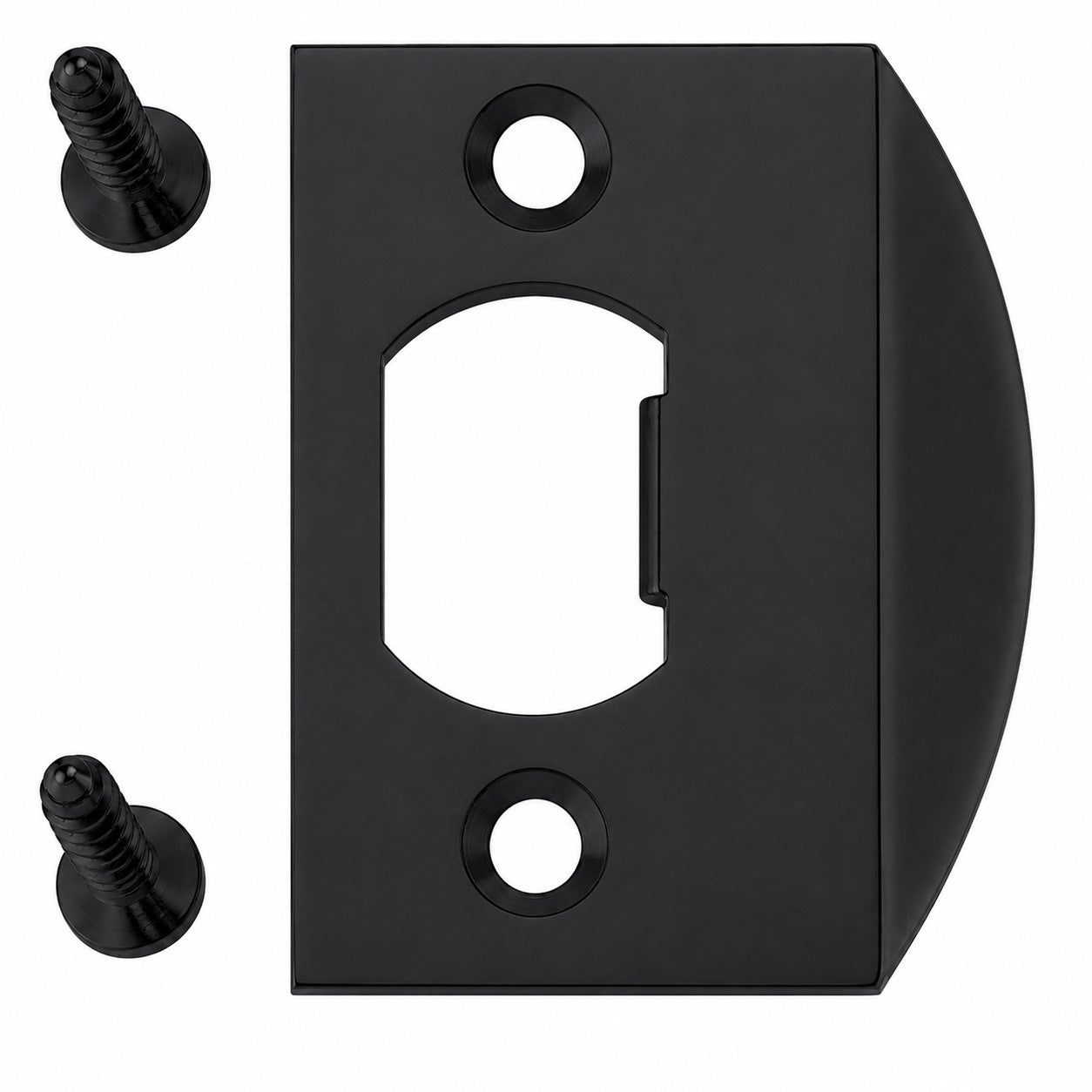 Emtek square corner standard size full lip strike shown in a flat black finish.