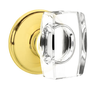 Emtek Windsor Crystal Knob with Watford Rosette  Non Lacquered Brass