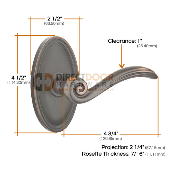 Emtek Elan Lever with Oval Rosette Measurments