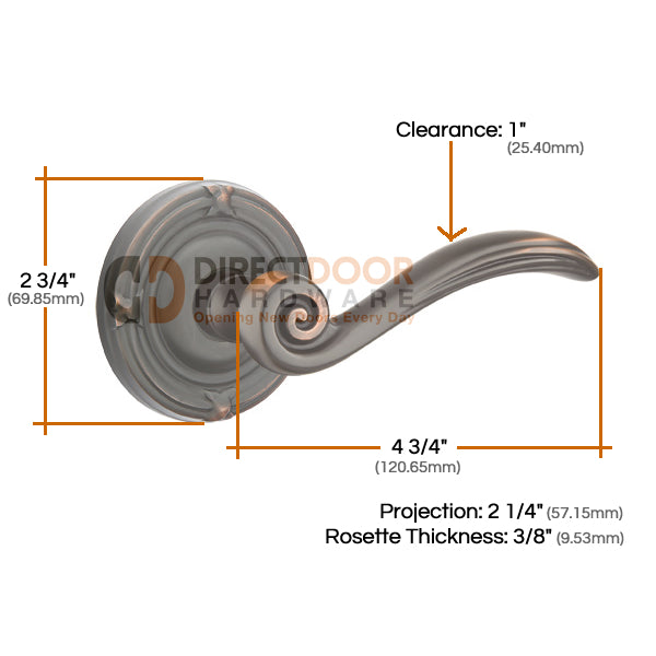 Emtek Elan Lever with Ribbon and Reed Rosette Measurements
