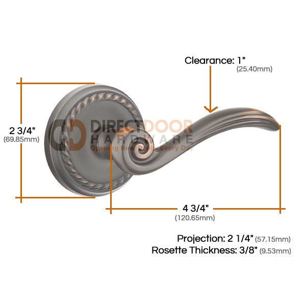 Emtek Elan Lever with Rope Rosette Measurements