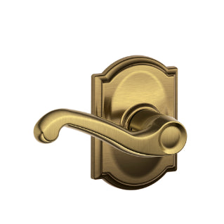 Schlage Flair Passage Lever with Camelot Rosette-Antique Brass