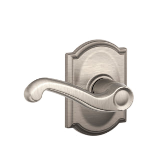 Schlage Flair Passage Lever with Camelot Rosette-Satin Nickel