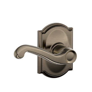 Schlage Flair Passage Lever with Camelot Rosette-Antique Pewter