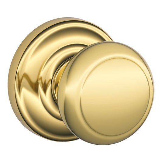 Schlage Andover Door Knob with Andover Rosette - Bright Brass