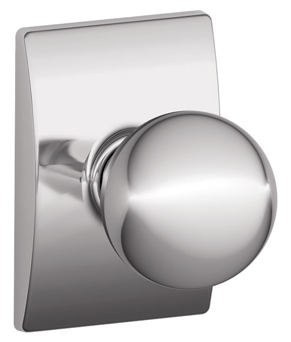 Schlage Orbit Passage Doorknob with Century Rosette- Bright Chrome
