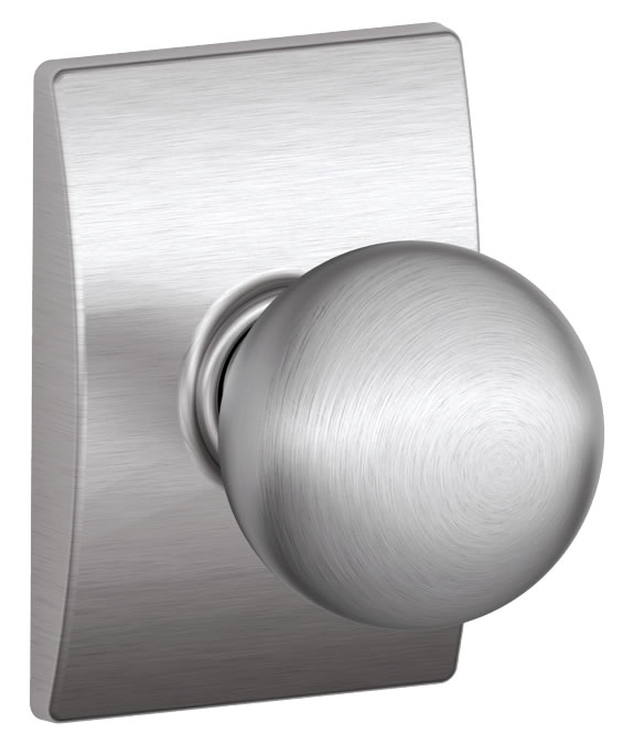Schlage Orbit Passage Doorknob with Century Rosette- Satin Chrome