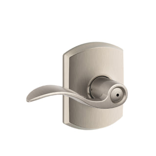 Schlage Accent Privacy Lever with Greenwich Rosette-Satin Nickel
