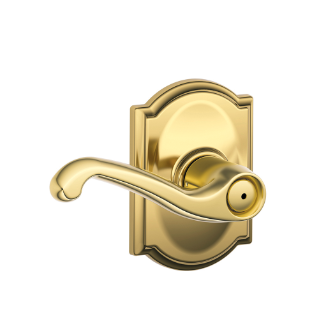 Schlage Flair Privacy Lever with Camelot Rosette-Bright Brass