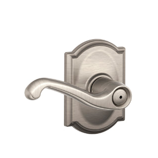 Schlage Flair Privacy Lever with Camelot Rosette-Satin Nickel