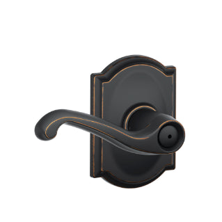 Schlage Flair Privacy Lever with Camelot Rosette-Aged Bronze