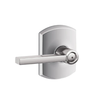 Schlage Latitude Privacy Lever with Greenwich Rosette-Bright Chrome
