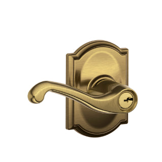 Schlage Flair Keyed Lever with Camelot Rosette-Antique Brass