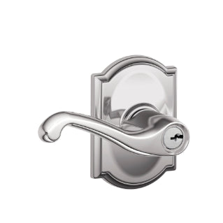 Schlage Flair Keyed Lever with Camelot Rosette-Bright Chrome