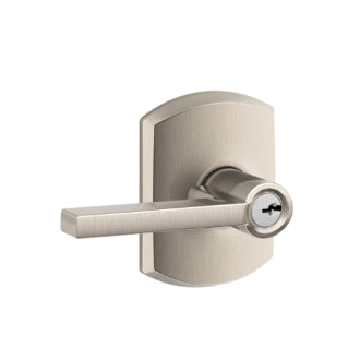 Schlage Latitude Keyed Lever with Greenwich Rosette-Satin Nickel