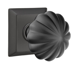 Emtek Melon Knob with Quincy Rosette - Flat Black