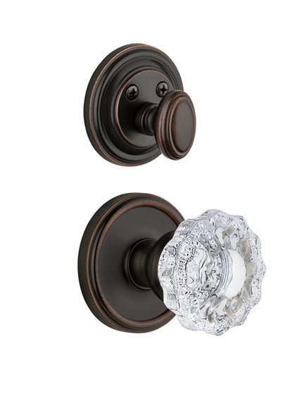 Grandeur Georgetown Handleset with Fontainebleau Knob - Interior Half Only Timeless Bronze