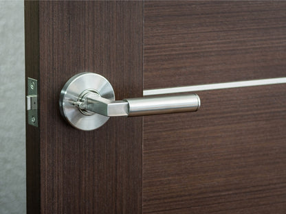 Nova Granata Modern Door Lever mounted on a door.