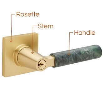 Emtek Select - Customizable Green Marble L-Square Keyed Entrance Lever with Square Rosette