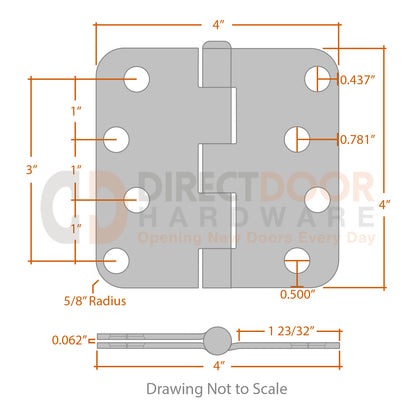 Measurements for Hager 4x4 Door Hinge - 5/8 inch Radius