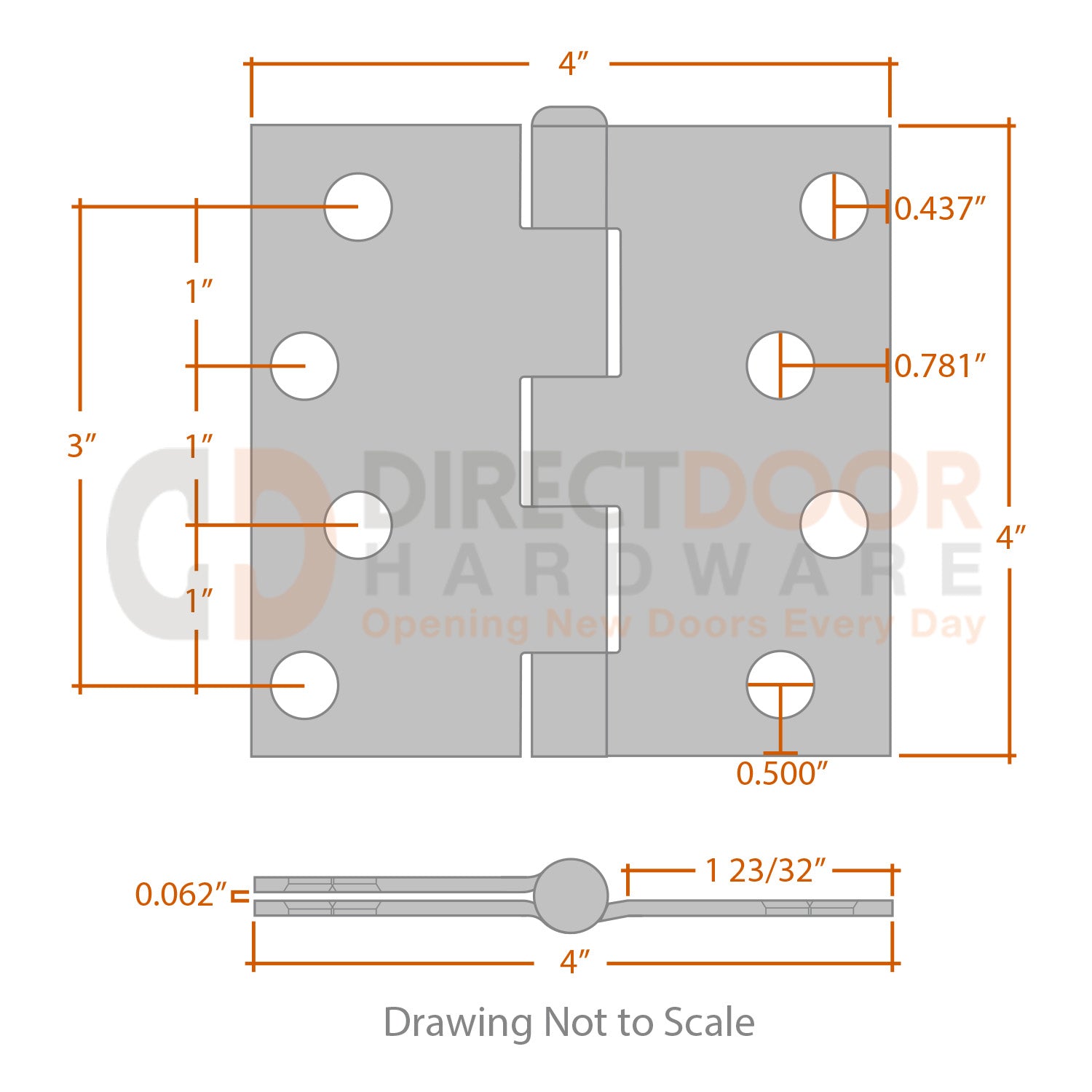Measurements for Hager 4x4 Hinge - Square Corners