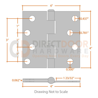 Measurements for Hager 4x4 Hinge - Square Corners
