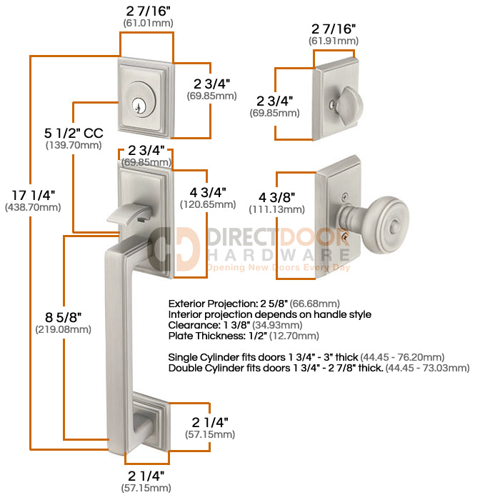 Emtek Hamden Handleset Measurements