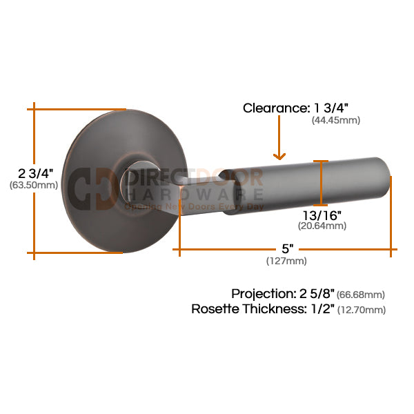 Emtek Brass Hercules Lever with Modern Rosette Measurements