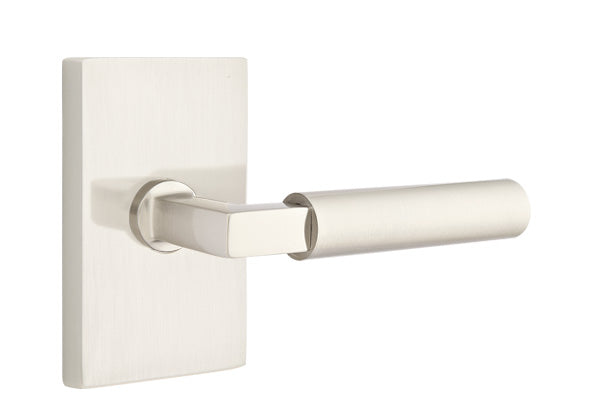 Emtek Hercules Door Lever - Modern Rectangular Rosette - Satin Nickel