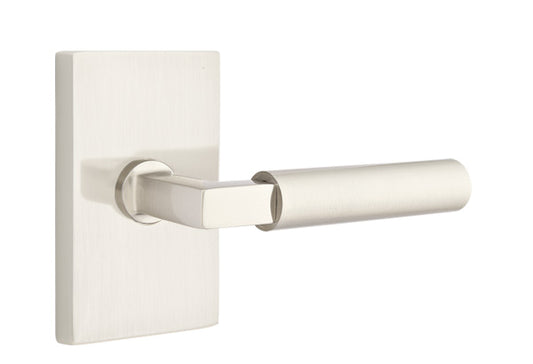 Emtek Hercules Door Lever - Modern Rectangular Rosette - Satin Nickel