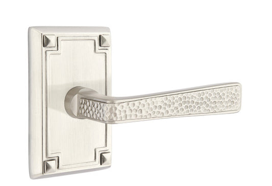 Emtek Hammered Lever with Rectangular Rosette - Satin Nickel