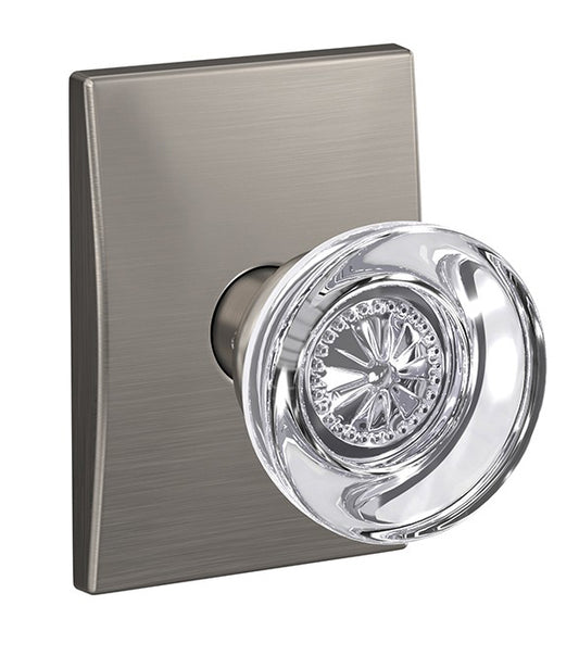 Schlage Custom Hobson Glass Knob with Century Trim - Satin Nickel