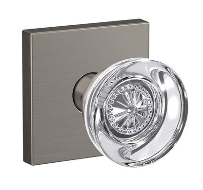 Schlage Custom Hobson Glass Knob with Collins Trim - Satin Nickel