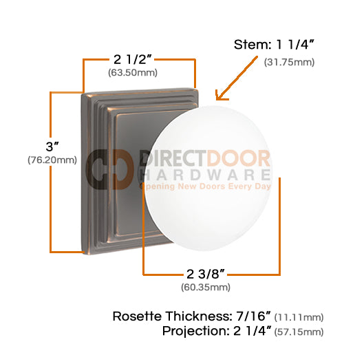 Emtek Ice White Knob with Wilshire Rosette