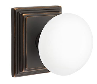 Emtek Ice White Knob with Wilshire Rosette - Oil Rubbed Bronze