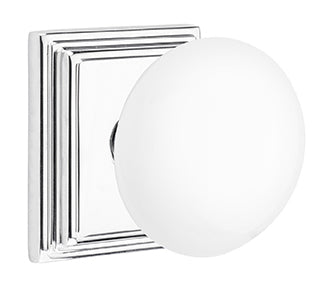 Emtek Ice White Knob with Wilshire Rosette - Polished Chrome