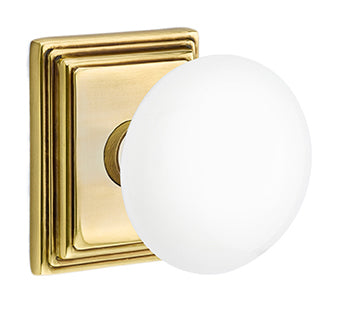 Emtek Ice White Knob with Wilshire Rosette - French Antique