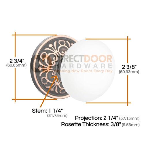 Emtek Ice White Knob with Lancaster Rosette