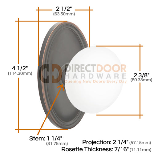 Emtek Ice White Knob with Oval Rosette