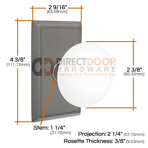 Emtek Ice White Knob with Rectangular Rosette