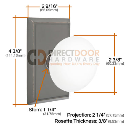 Emtek Ice White Knob with Rectangular Rosette