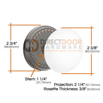 Emtek Ice White Knob with Rope Rosette