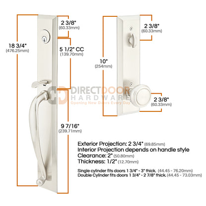 Measurements for Emtek Jefferson Entrance Handleset